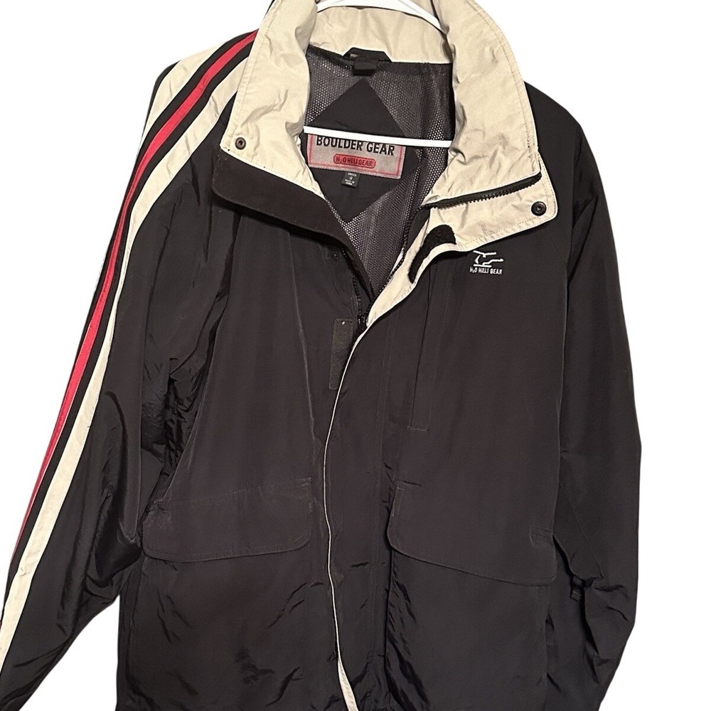 Boulder Gear H2O Heli Gear Jacket Mens Small Black Ski Snowboard Racing Stripe